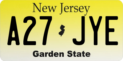 NJ license plate A27JYE