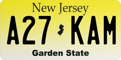 NJ license plate A27KAM