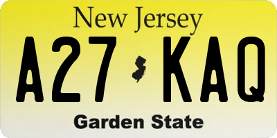 NJ license plate A27KAQ