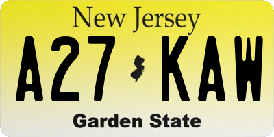 NJ license plate A27KAW