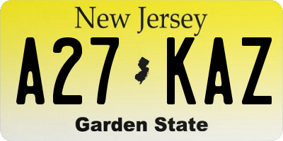 NJ license plate A27KAZ