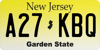 NJ license plate A27KBQ