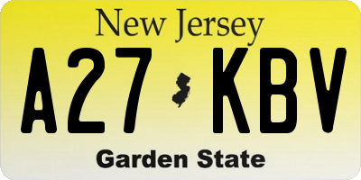 NJ license plate A27KBV