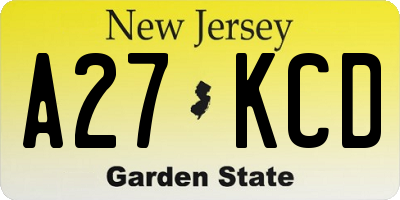 NJ license plate A27KCD