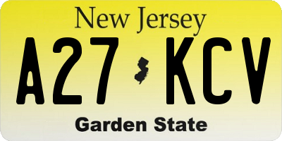 NJ license plate A27KCV
