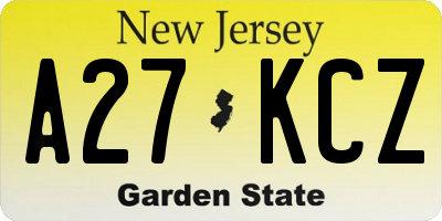 NJ license plate A27KCZ