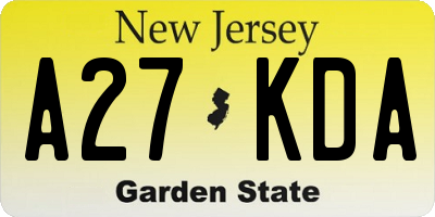 NJ license plate A27KDA