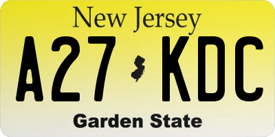 NJ license plate A27KDC