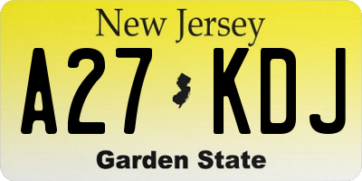 NJ license plate A27KDJ
