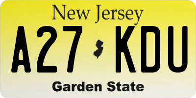 NJ license plate A27KDU