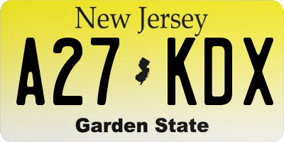 NJ license plate A27KDX