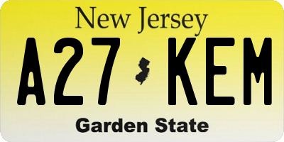 NJ license plate A27KEM
