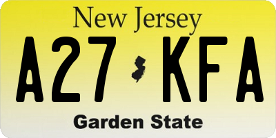 NJ license plate A27KFA