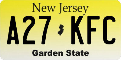 NJ license plate A27KFC