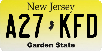 NJ license plate A27KFD