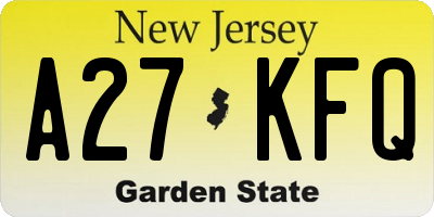 NJ license plate A27KFQ
