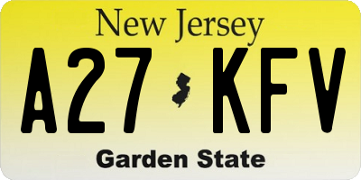 NJ license plate A27KFV