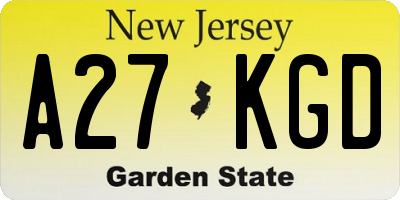 NJ license plate A27KGD