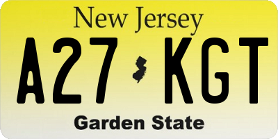 NJ license plate A27KGT