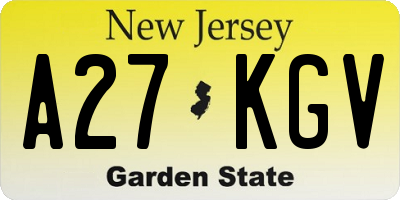 NJ license plate A27KGV