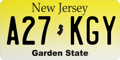 NJ license plate A27KGY