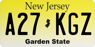 NJ license plate A27KGZ
