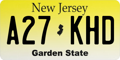 NJ license plate A27KHD