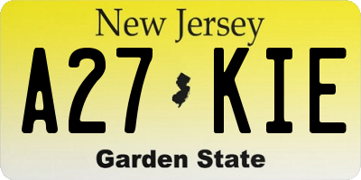 NJ license plate A27KIE