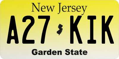 NJ license plate A27KIK