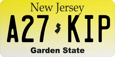 NJ license plate A27KIP