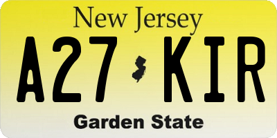 NJ license plate A27KIR