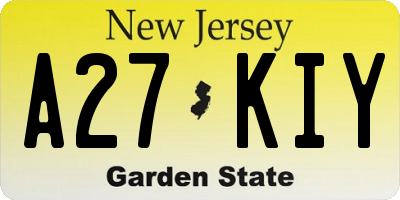 NJ license plate A27KIY
