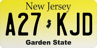 NJ license plate A27KJD