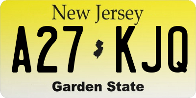NJ license plate A27KJQ