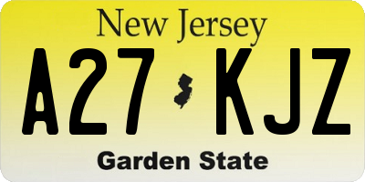 NJ license plate A27KJZ