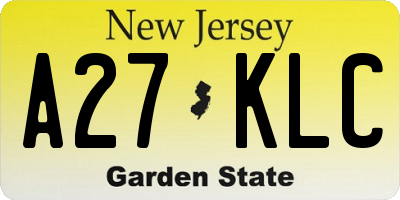 NJ license plate A27KLC