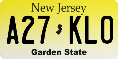 NJ license plate A27KLO