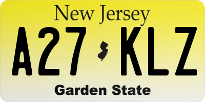 NJ license plate A27KLZ