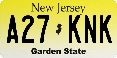 NJ license plate A27KNK