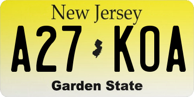 NJ license plate A27KOA