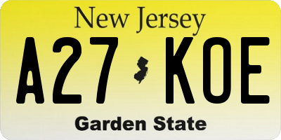 NJ license plate A27KOE