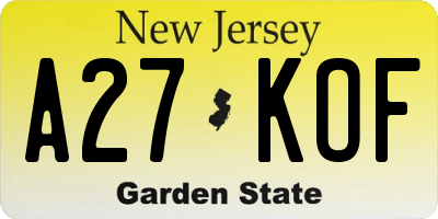 NJ license plate A27KOF