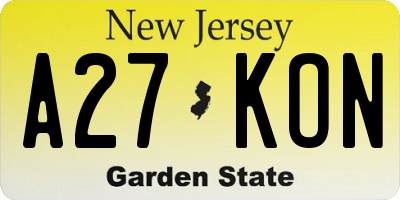 NJ license plate A27KON