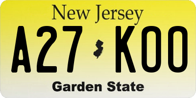 NJ license plate A27KOO