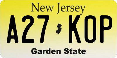 NJ license plate A27KOP