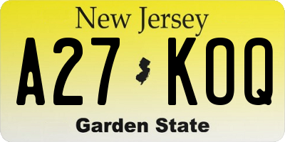 NJ license plate A27KOQ