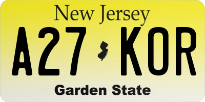 NJ license plate A27KOR