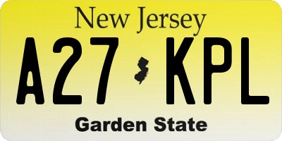 NJ license plate A27KPL