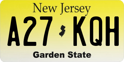 NJ license plate A27KQH