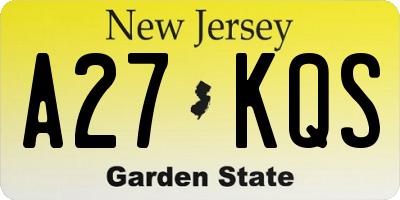 NJ license plate A27KQS